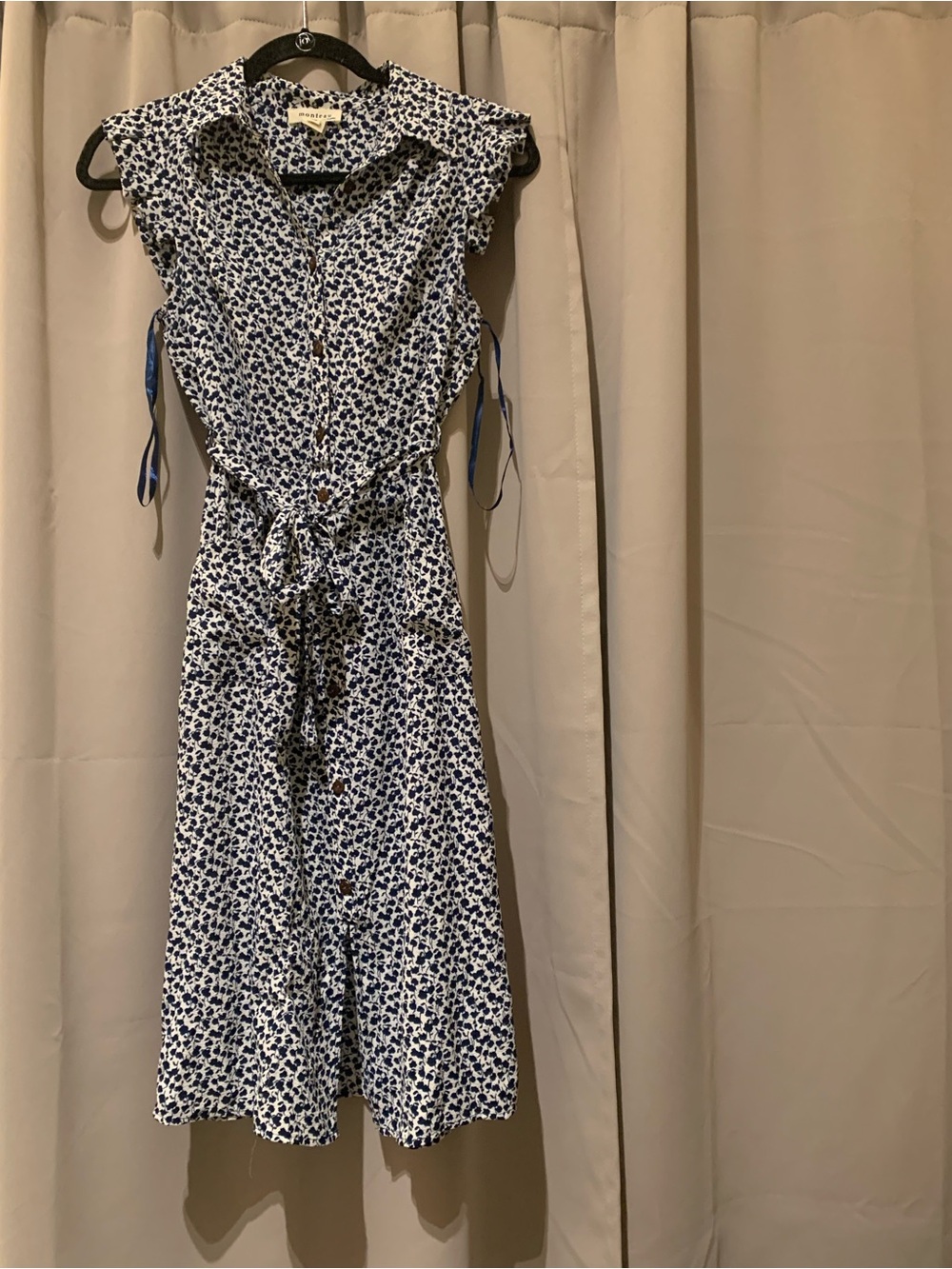 Monteau Blue and White Floral Midi Shirt Dress
